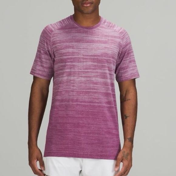 Lululemon Metal Vent Tech Tee Shirt 2.0 In Static Storm Stripe Pink Size Large - Picture 1 of 10
